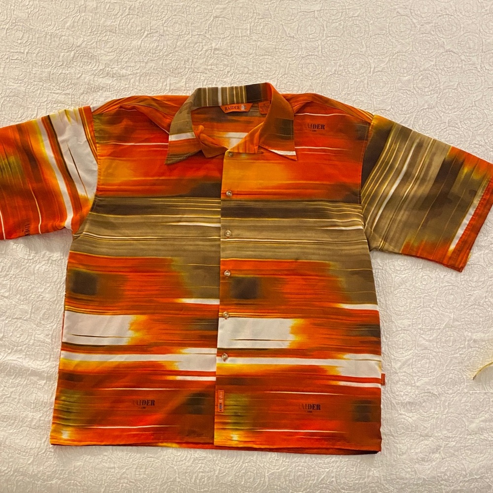 Vibrant Men's Striped Button-Down Shirt with Free Orange Tee.